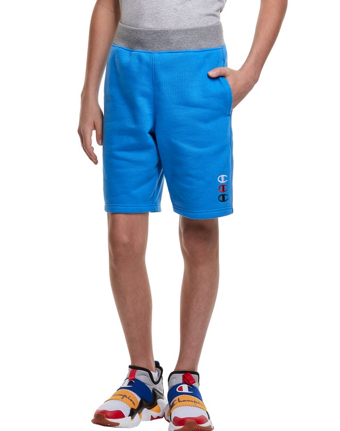 Champion Korte Broek Jongens - Blauw - Reverse Weave Fleece Triple Stacked Logos ( 016942-UIP )